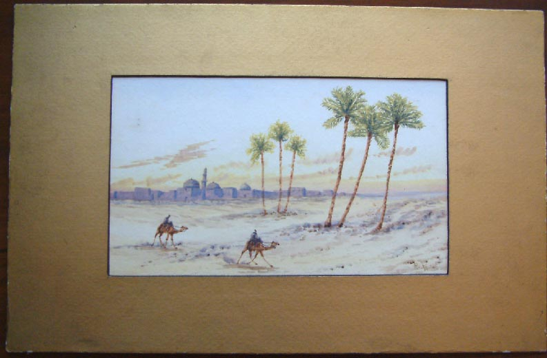 unframed circa 1920's Egyptian Middle Eastern watercolour painting initialled by the artist